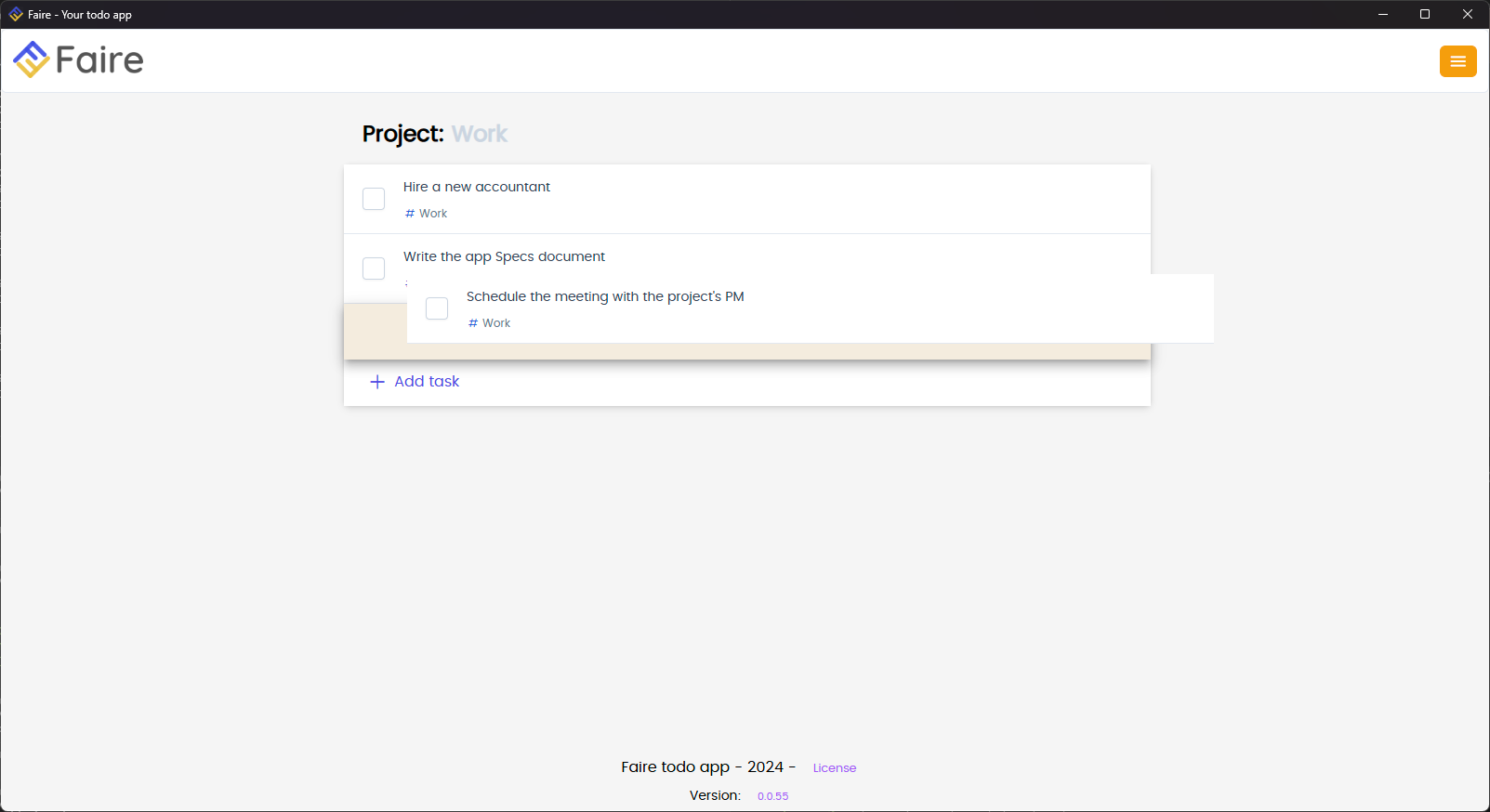 Task drag and drop ordering